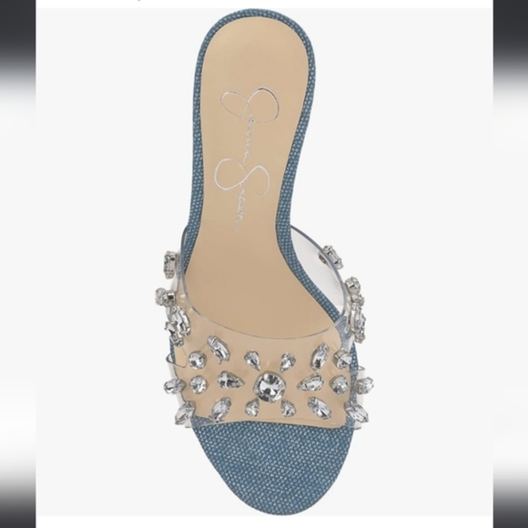 Jessica Simpson Primana clear crystal adorned denim mule heels size 10 brand new - Picture 6 of 10